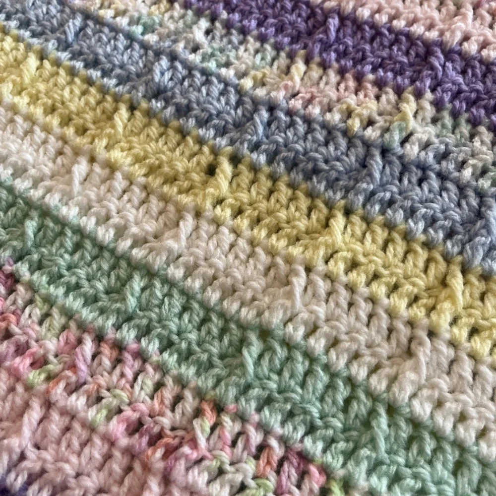 Handmade LG Baby Crochet Blanket Afghan Superwash Rainbow Stripe 50